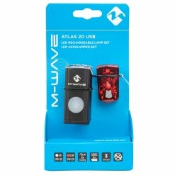 Set D'éclairages Vélo Avant Et Arrière à LED Rechargeables USB Atlas 20 M-Wave -Promos VTT Boutique feu arriere velo m wave atlas 20 packaging